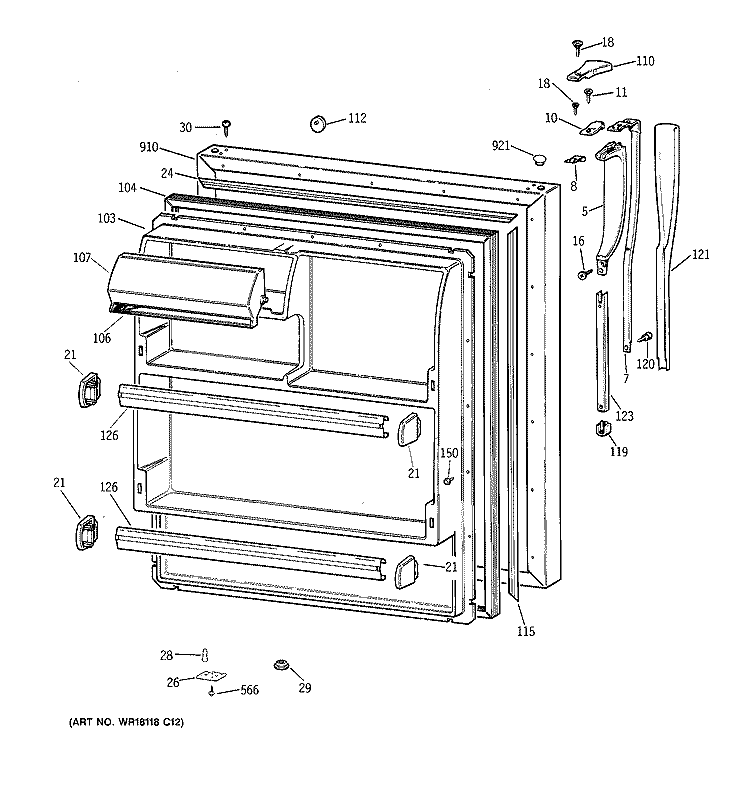 FRESH FOOD DOOR Diagram and Parts List for CTK18GAXSRWW  Hotpoint Refrigerator