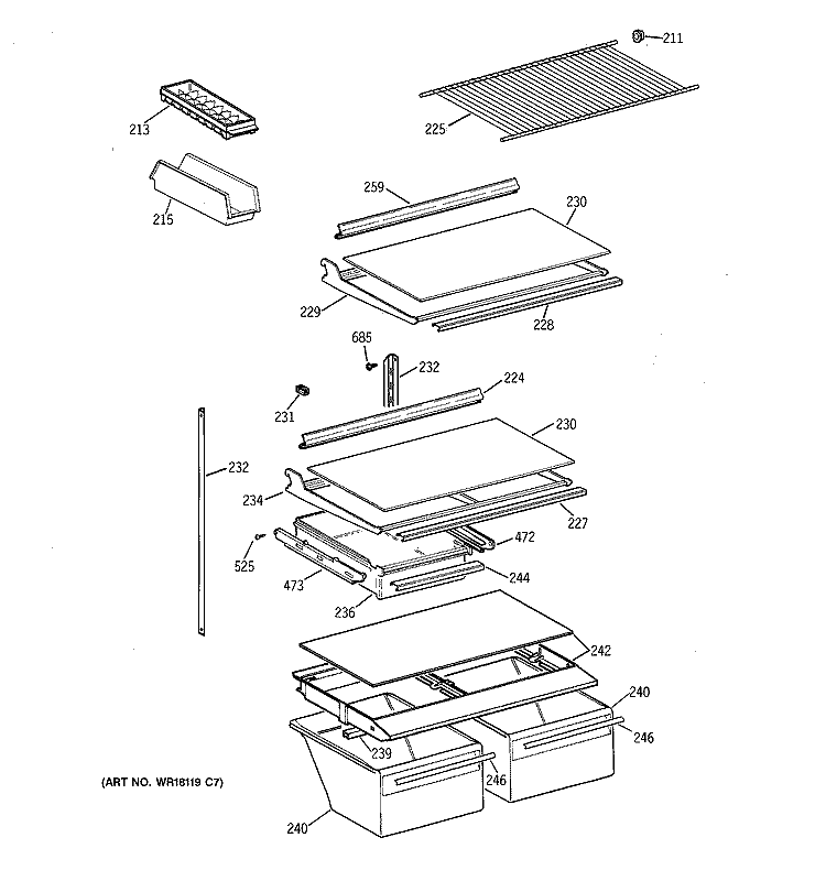 SHELF PARTS Diagram and Parts List for CTK18GAXSRWW  Hotpoint Refrigerator