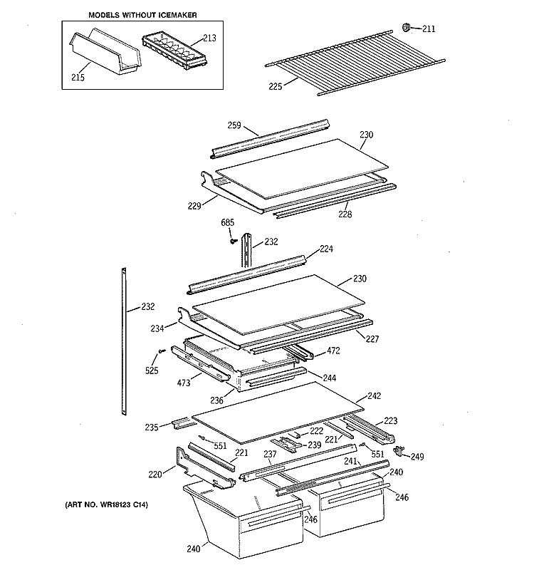 SHELF PARTS Diagram and Parts List for CTT21GAXLRAA  Hotpoint Refrigerator