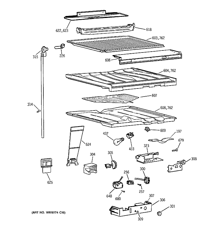 COMPARTMENT SEPARATOR PARTS Diagram and Parts List for CTT21GAXLRAA  Hotpoint Refrigerator