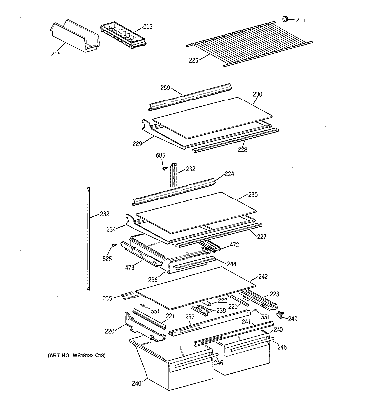 SHELF PARTS Diagram and Parts List for CTG21GAXKRWW  Hotpoint Refrigerator