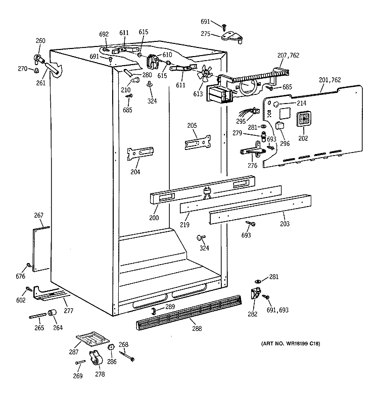 CABINET PARTS Diagram and Parts List for CTX18BAXPRWH  Hotpoint Refrigerator
