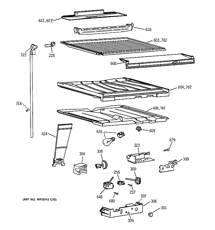 COMPARTMENT SEPARATOR PARTS Diagram and Parts List for CTX18BAXPRWH  Hotpoint Refrigerator