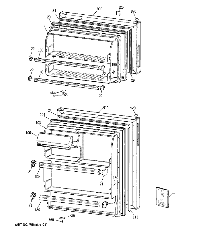 DOORS Diagram and Parts List for CTT16CYZBRAD  Hotpoint Refrigerator