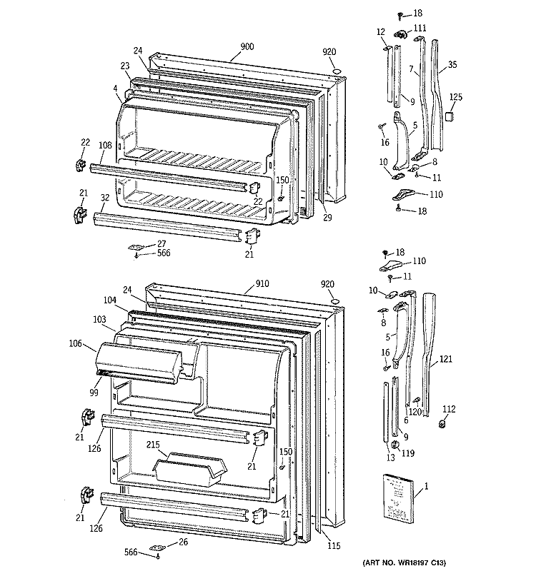 DOORS Diagram and Parts List for CTG16EAABRWH  Hotpoint Refrigerator