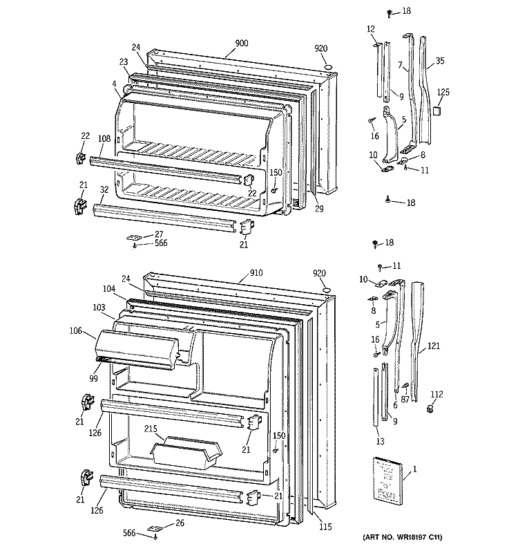 DOORS Diagram and Parts List for CTT18EAZDRAD  Hotpoint Refrigerator
