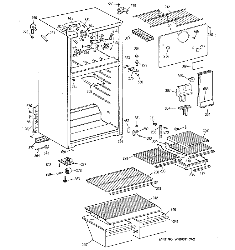CABINET Diagram and Parts List for CTT18EAZDRAD  Hotpoint Refrigerator