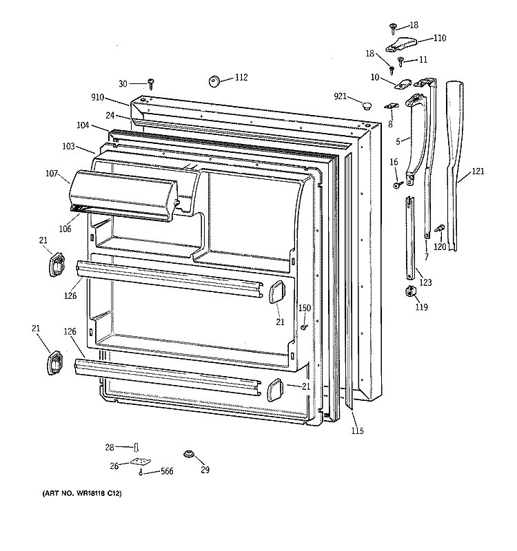 FRESH FOOD DOOR Diagram and Parts List for CTX18EAZARAA  Hotpoint Refrigerator