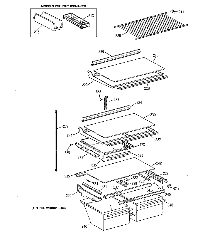 SHELF PARTS Diagram and Parts List for CTT21GAZGRAA  Hotpoint Refrigerator