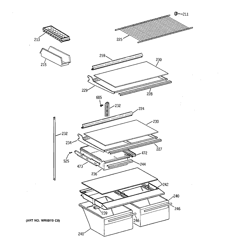 SHELF PARTS Diagram and Parts List for CTK18GAXWRWW  Hotpoint Refrigerator