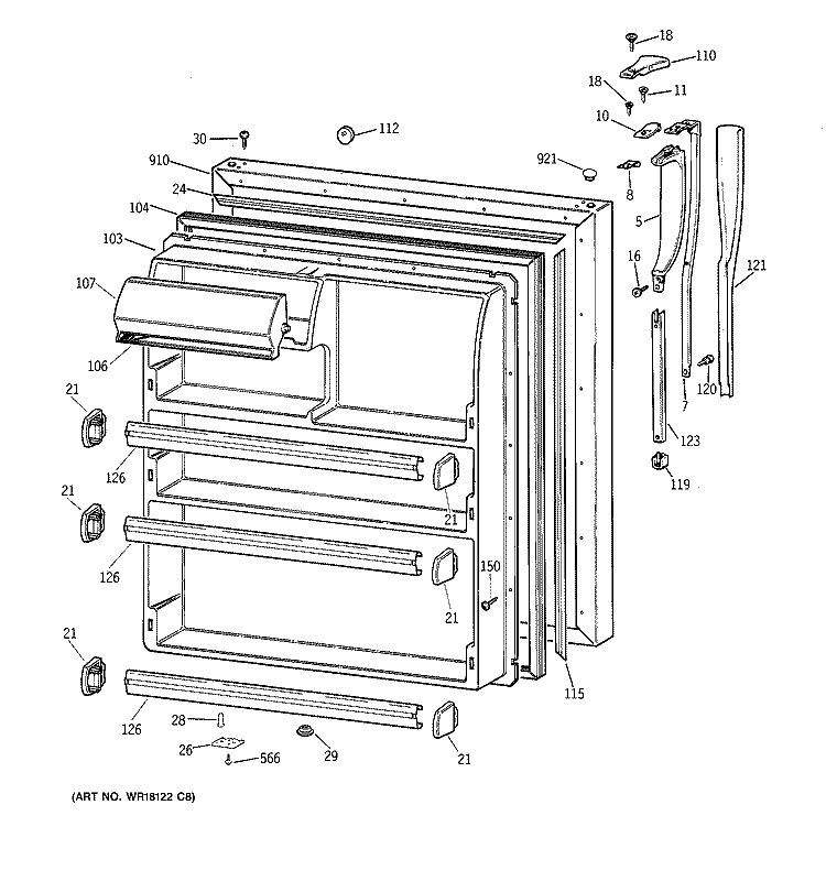 FRESH FOOD DOOR Diagram and Parts List for CTK24GAXHRAA  Hotpoint Refrigerator