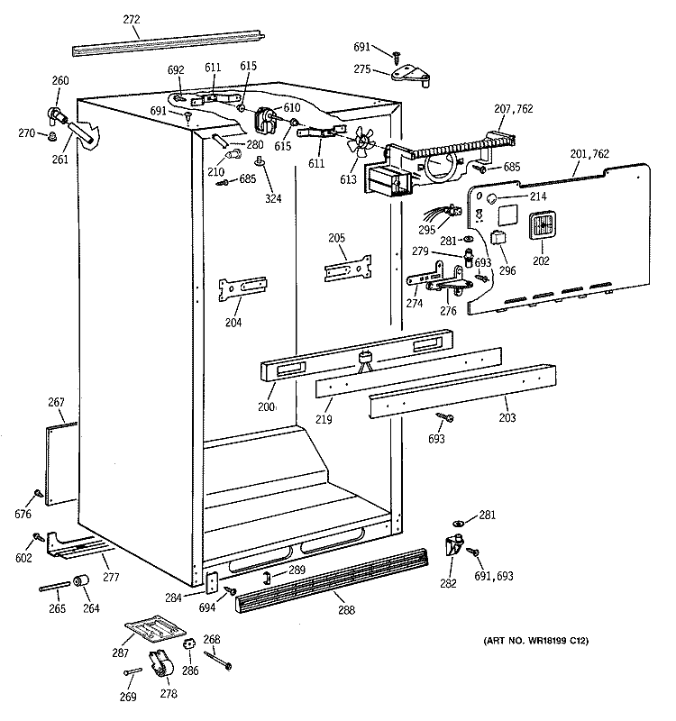 CABINET PARTS Diagram and Parts List for CTK24GAXHRAA  Hotpoint Refrigerator