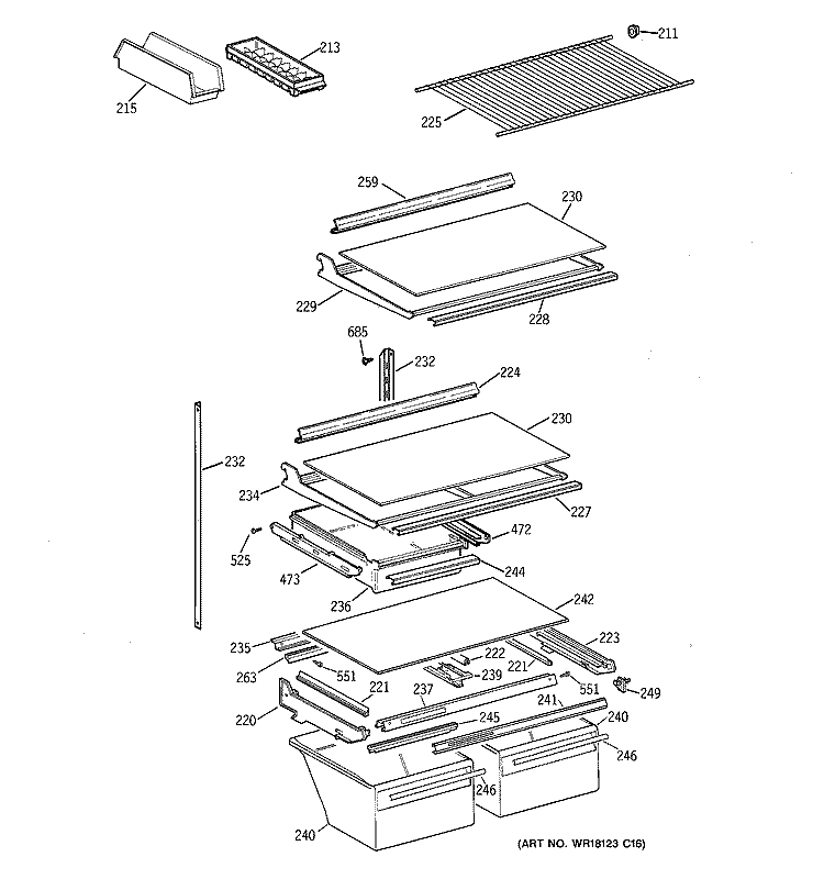 SHELF PARTS Diagram and Parts List for CTK24GAXHRAA  Hotpoint Refrigerator