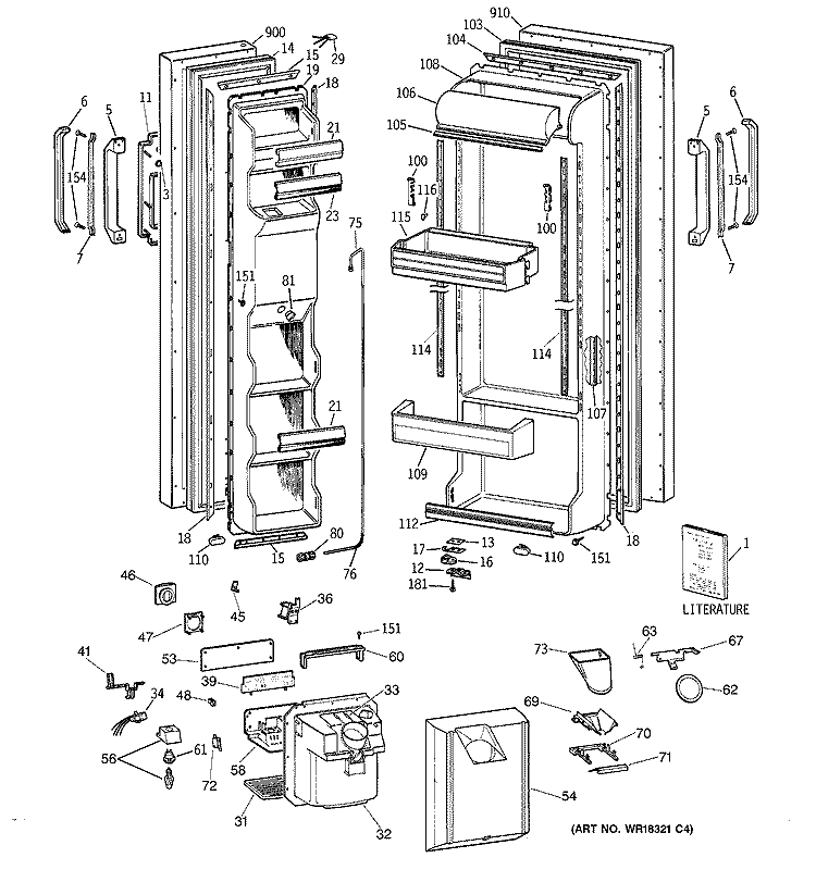 DOORS Diagram and Parts List for CSX25DRZAAA  Hotpoint Refrigerator