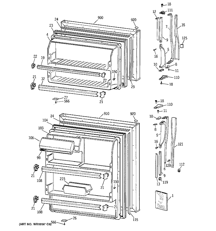 DOORS Diagram and Parts List for CTG16GAZCRWH  Hotpoint Refrigerator