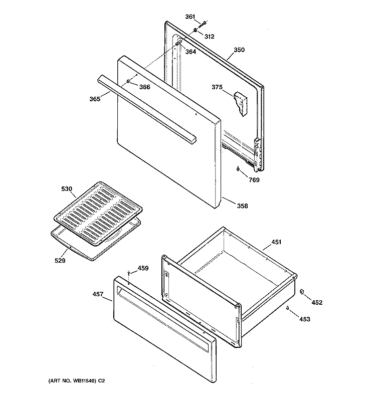 DOOR & DRAWER PARTS Diagram and Parts List for RB526V3  Hotpoint Range