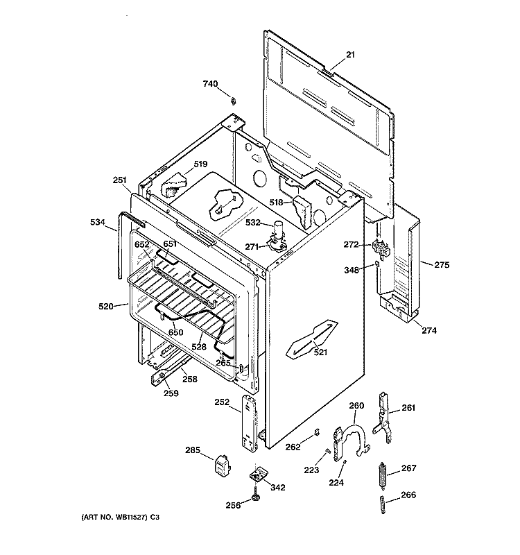 BODY PARTS Diagram and Parts List for RB526WW2  Hotpoint Range