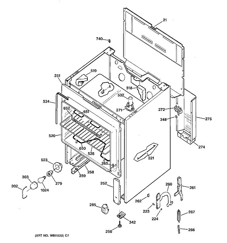 BODY PARTS Diagram and Parts List for RB632GW2  Hotpoint Range