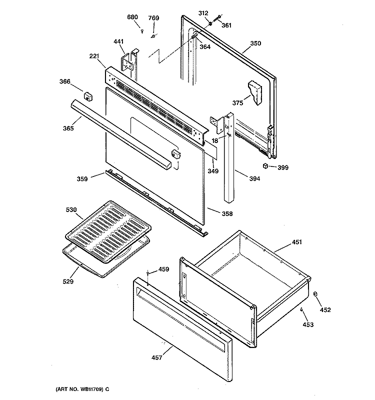 DOOR & DRAWER PARTS Diagram and Parts List for RB632GW2  Hotpoint Range