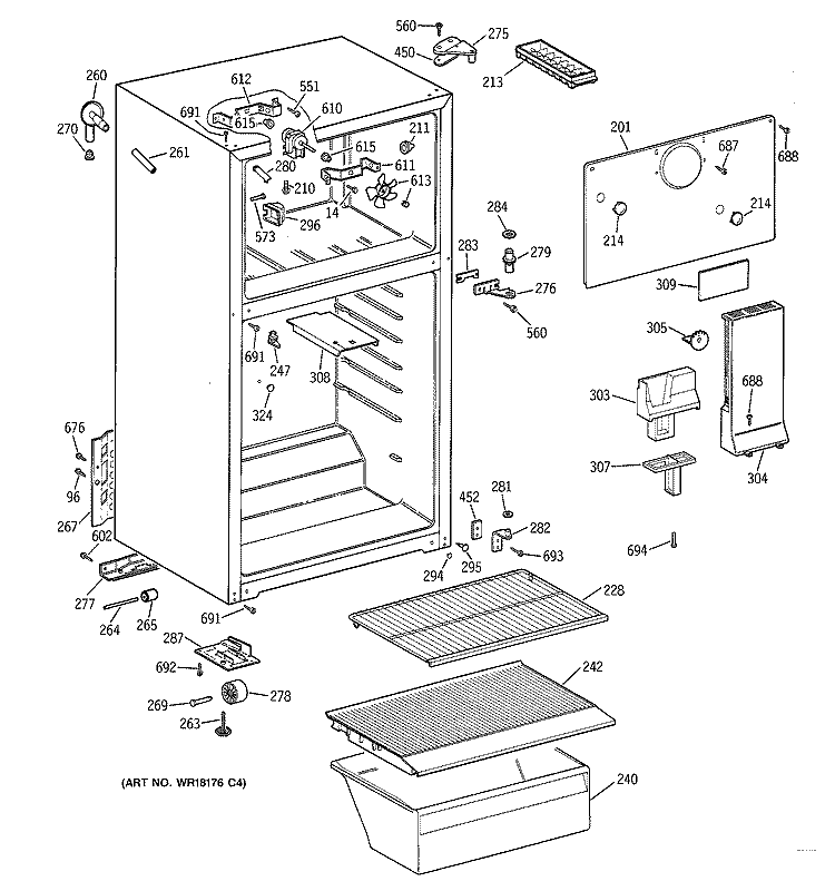 CABINET Diagram and Parts List for CTX14AYXMRWH  Hotpoint Refrigerator