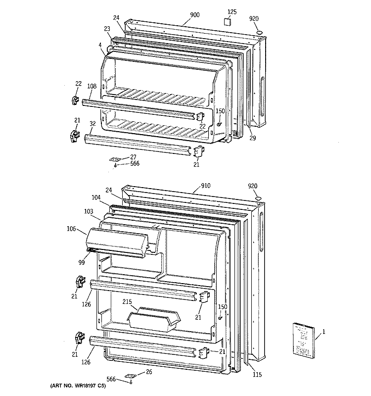DOORS Diagram and Parts List for CTX14EYZCRAD  Hotpoint Refrigerator