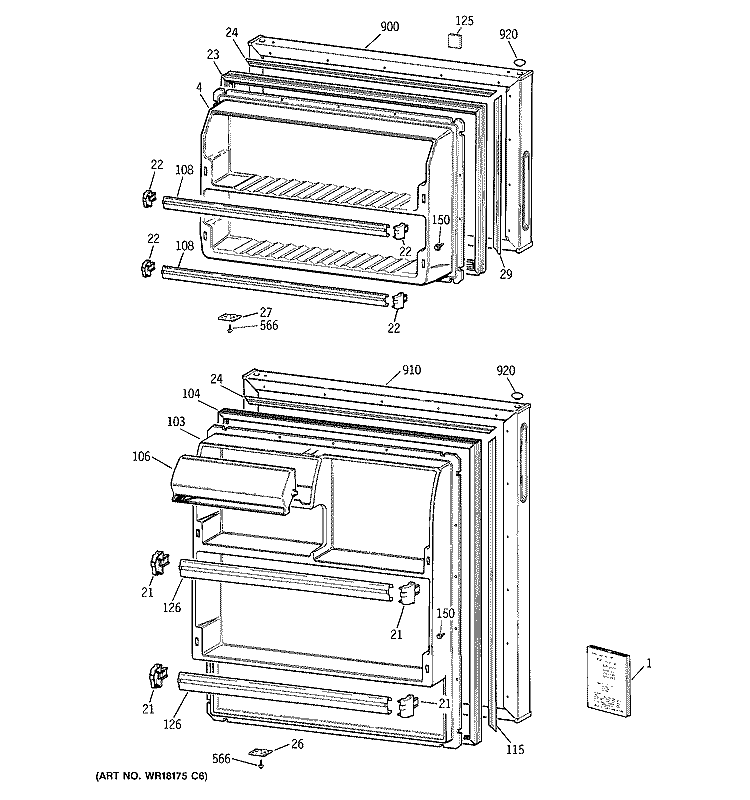 DOORS Diagram and Parts List for CTX14CYZCRWH  Hotpoint Refrigerator