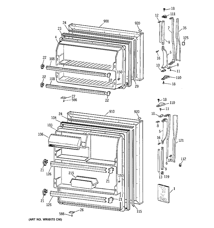DOORS Diagram and Parts List for CTX14BAZCRWH  Hotpoint Refrigerator