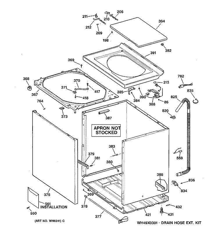 CABINET, COVER & FRONT PANEL Diagram and Parts List for VBXR2070T6AB  Hotpoint Washer