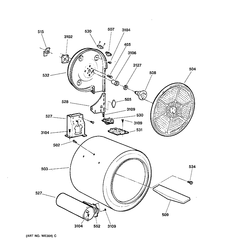 DRUM Diagram and Parts List for NWXR473GT2AB  Hotpoint Dryer