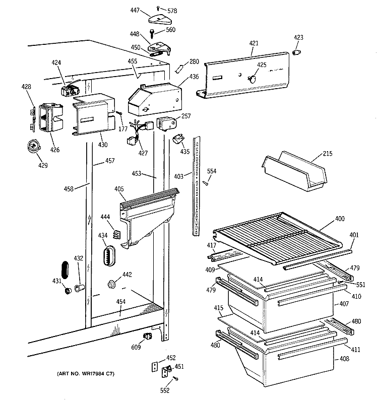FRESH FOOD SECTION Diagram and Parts List for CSX20BAXFAD  Hotpoint Refrigerator