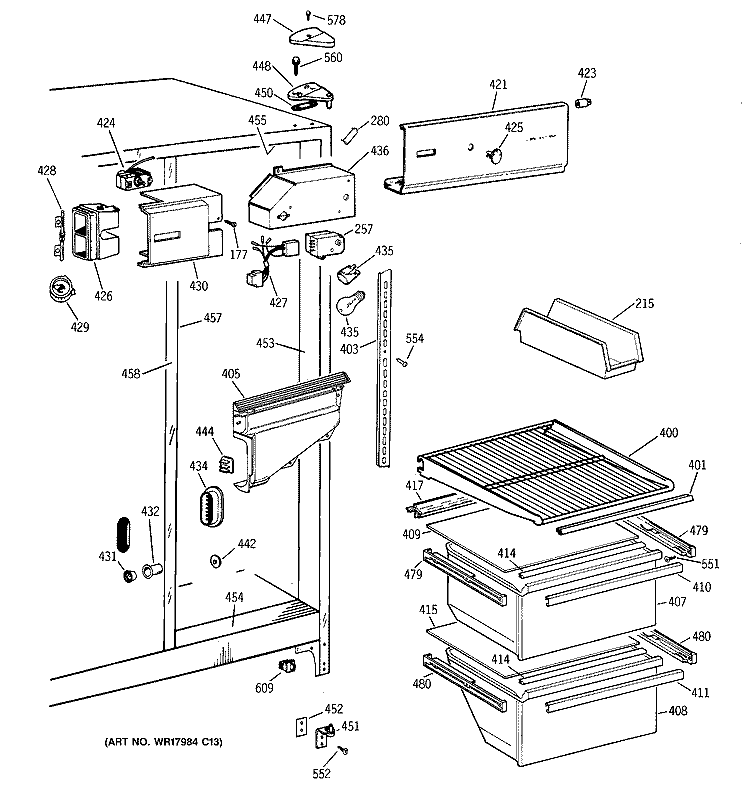FRESH FOOD SECTION Diagram and Parts List for CSX20BIYFAD  Hotpoint Refrigerator