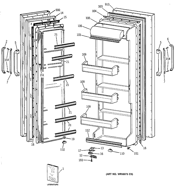 DOORS Diagram and Parts List for CSX22GAZBAA  Hotpoint Refrigerator