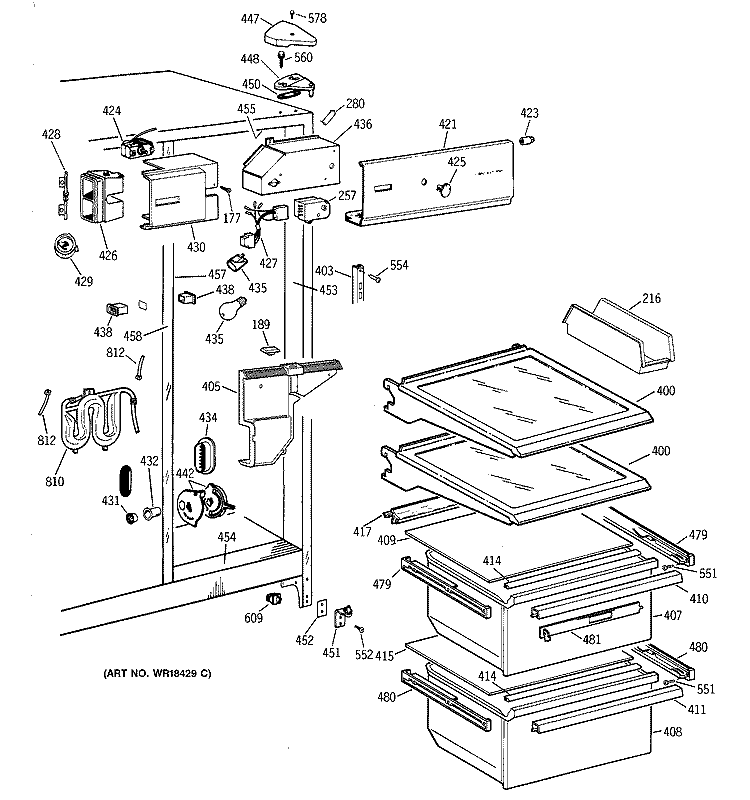 FRESH FOOD SECTION Diagram and Parts List for CSX25DRZBAA  Hotpoint Refrigerator
