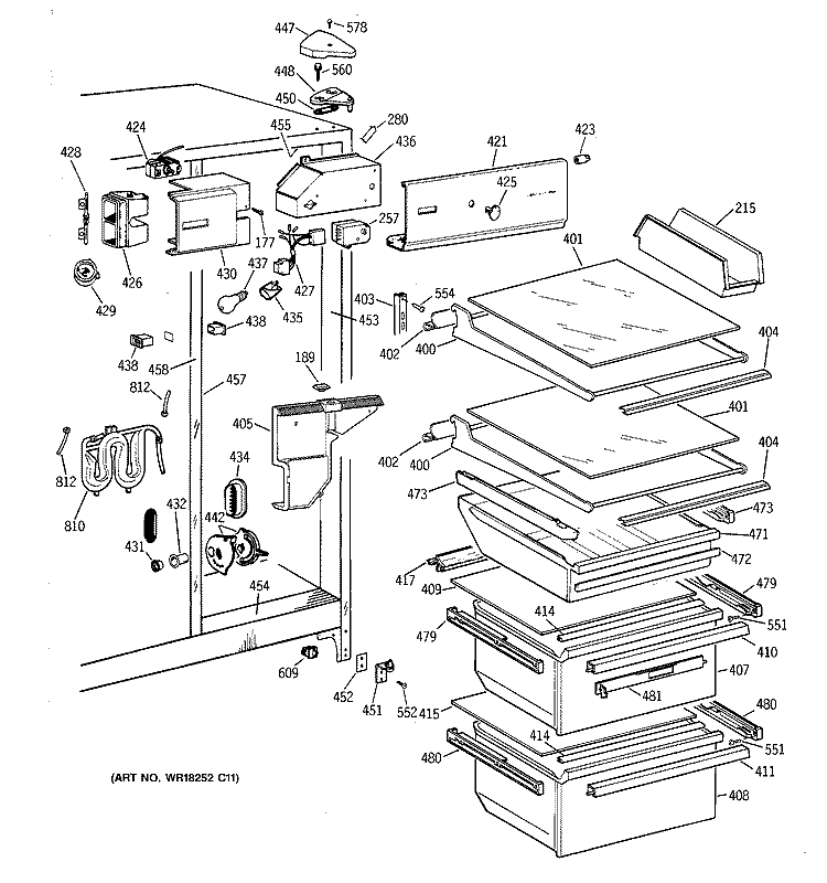 FRESH FOOD SECTION Diagram and Parts List for CSX27DRXFAA  Hotpoint Refrigerator