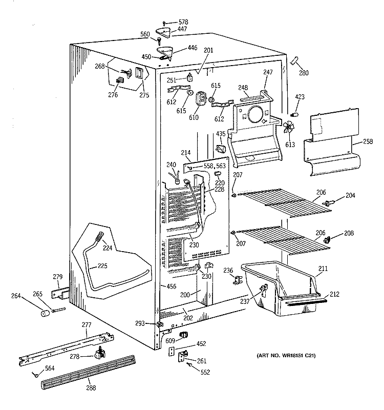 FREEZER SECTION Diagram and Parts List for CSX19LAXFWH  Hotpoint Refrigerator