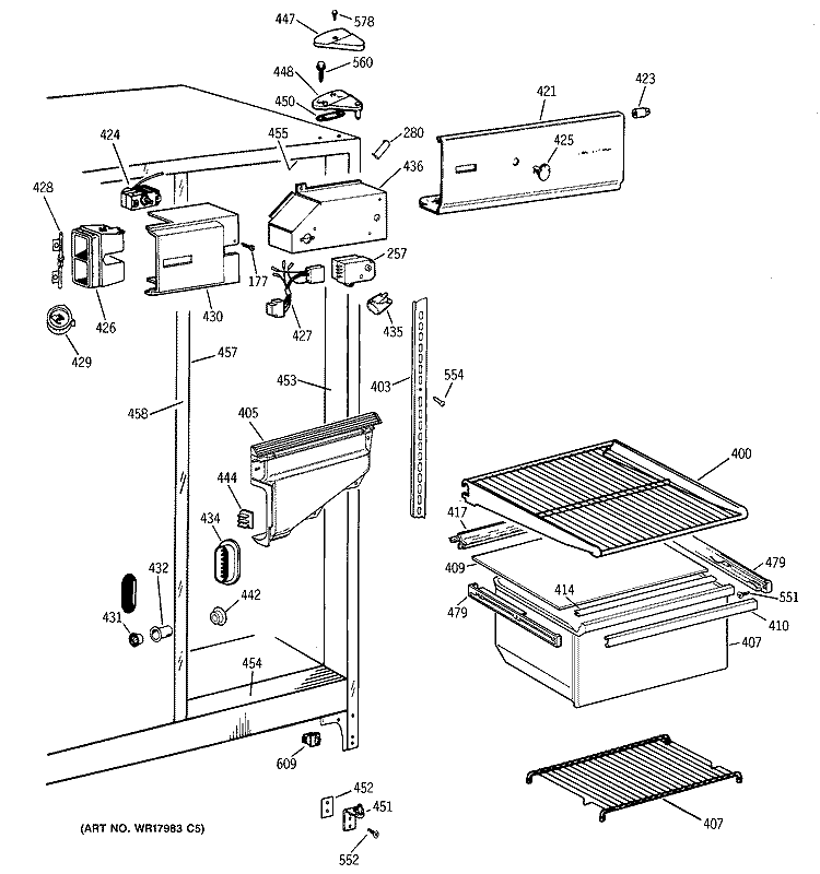 FRESH FOOD SECTION Diagram and Parts List for CSX19LAXFWH  Hotpoint Refrigerator