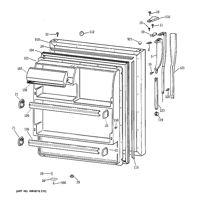 FRESH FOOD DOOR Diagram and Parts List for CTG18GAYARWW  Hotpoint Refrigerator