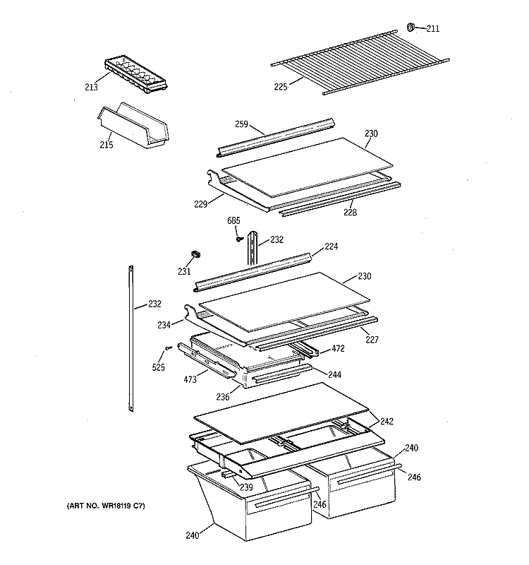 SHELF PARTS Diagram and Parts List for CTG18GAYARWW  Hotpoint Refrigerator