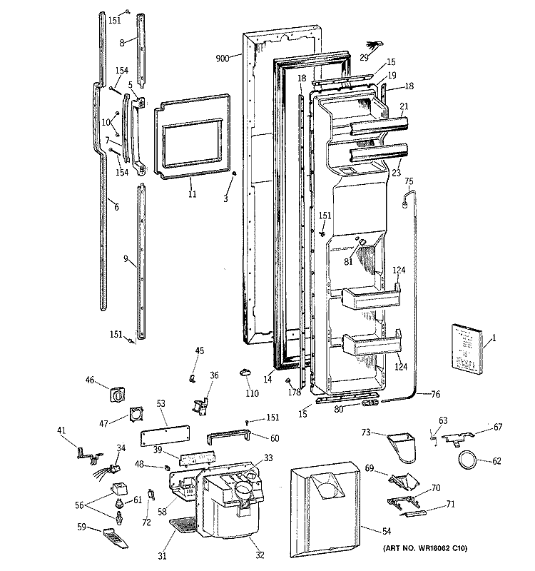FREEZER DOOR Diagram and Parts List for CSK27DHZBAA  Hotpoint Refrigerator