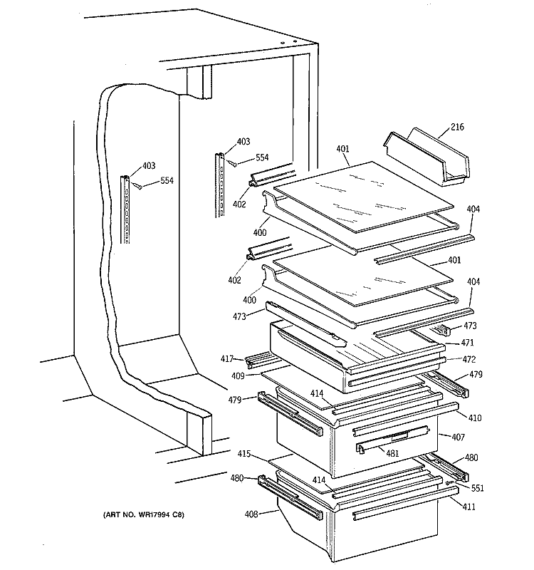 FRESH FOOD SHELVES Diagram and Parts List for CSK27DHZBAA  Hotpoint Refrigerator