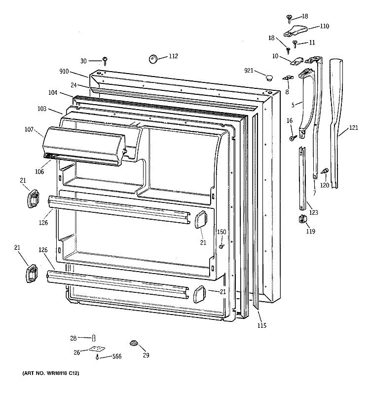 FRESH FOOD DOOR Diagram and Parts List for CTG24GAYARWW  Hotpoint Refrigerator