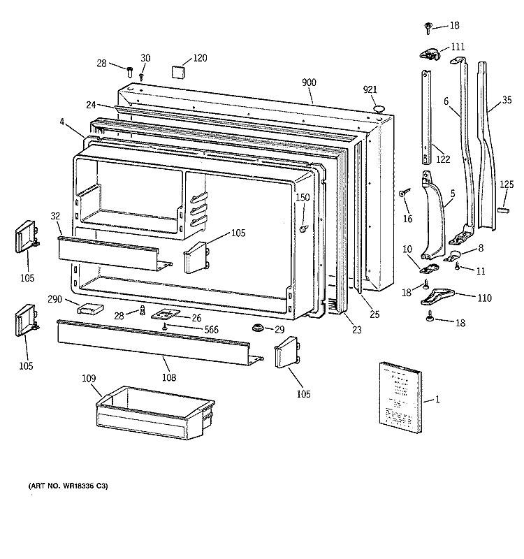 FREEZER DOOR Diagram and Parts List for CTG25GAYBRWW  Hotpoint Refrigerator
