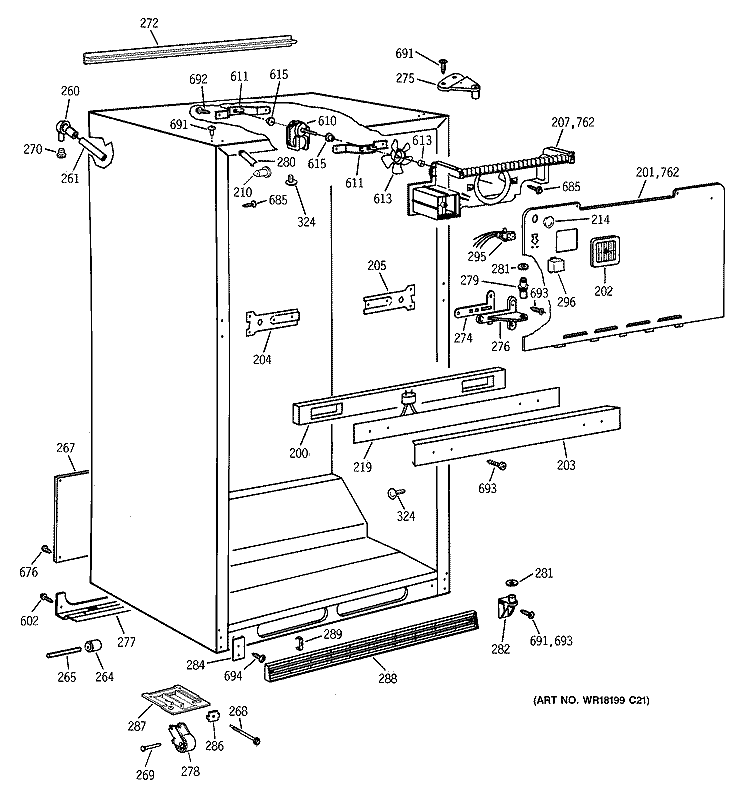 CABINET PARTS Diagram and Parts List for CTG25GAYBRWW  Hotpoint Refrigerator