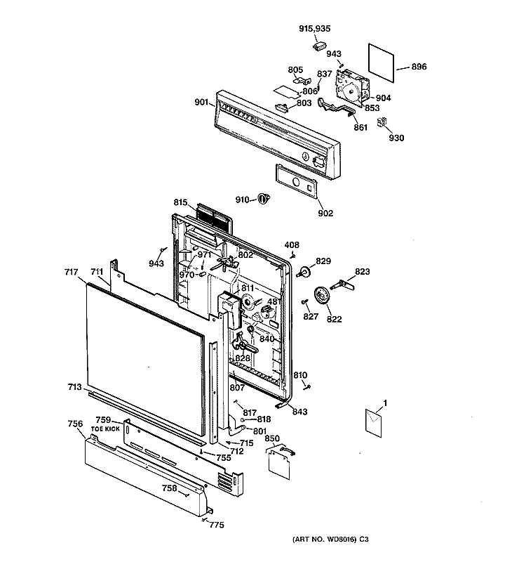 ESCUTCHEON & DOOR ASSEMBLY Diagram and Parts List for HDA105Y-73WH  Hotpoint Dishwasher