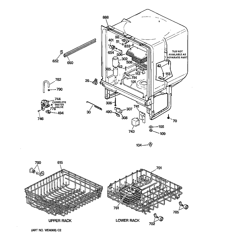 BODY PARTS Diagram and Parts List for HDA105Y-73WH  Hotpoint Dishwasher
