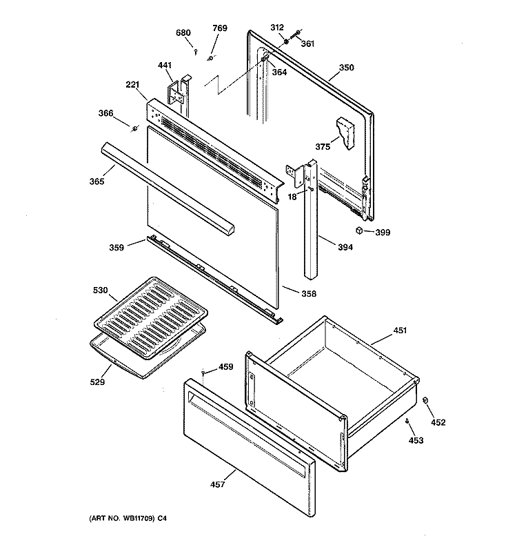 DOOR & DRAWER PARTS Diagram and Parts List for RB533GW3  Hotpoint Range