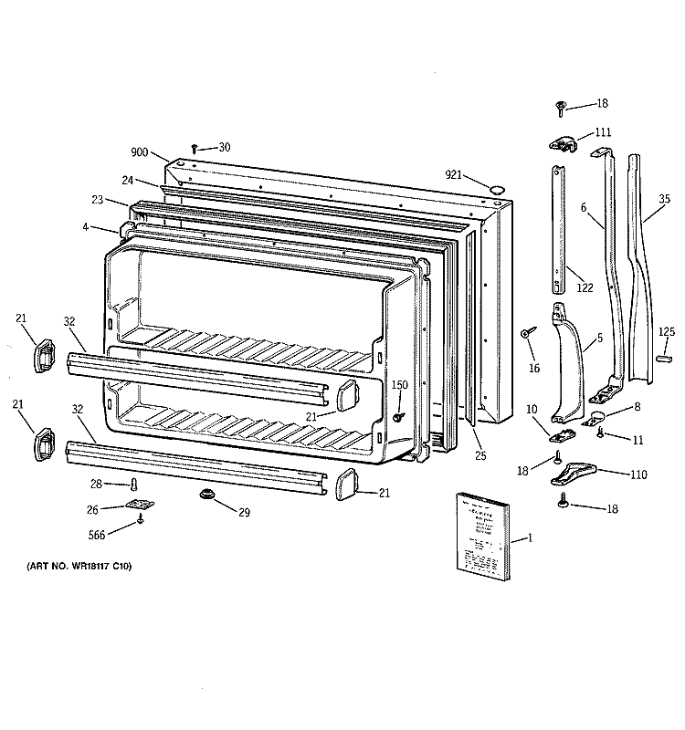 FREEZER DOOR Diagram and Parts List for CTX21BIXPRWW  Hotpoint Refrigerator
