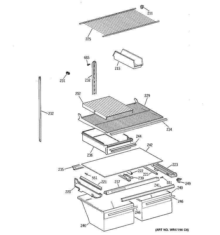 SHELF PARTS Diagram and Parts List for CTX21BIXPRWW  Hotpoint Refrigerator