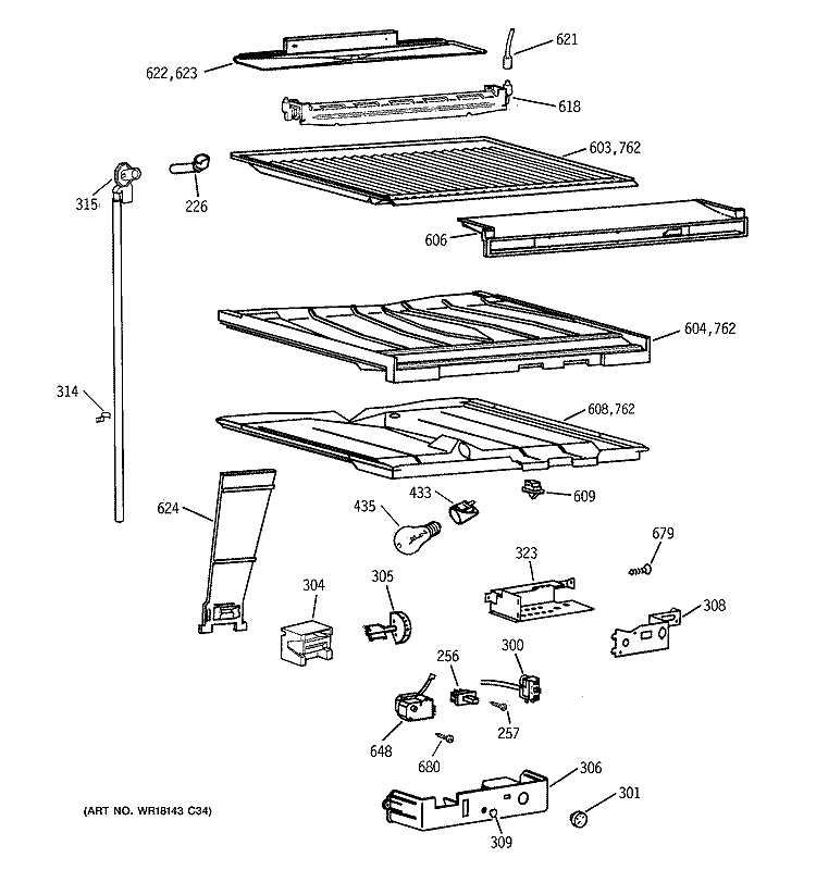 COMPARTMENT SEPARATOR PARTS Diagram and Parts List for CTX21BIXPRWW  Hotpoint Refrigerator