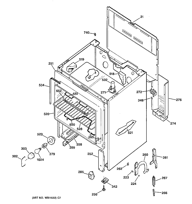 BODY PARTS Diagram and Parts List for RB536GW1  Hotpoint Range